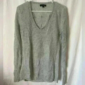 Banana Republic Grey Lace Stitch V-Neck Sweater